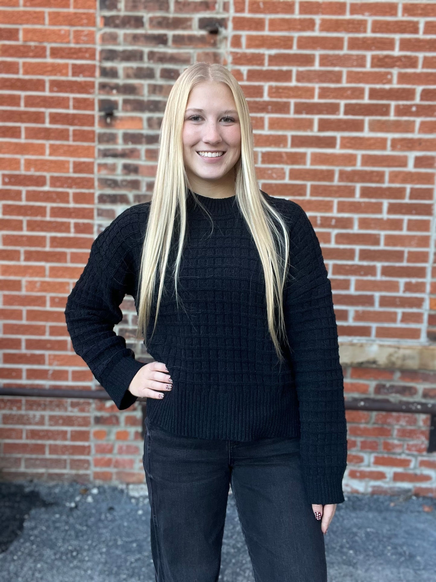 The Black Basic Holiday Waffle Knit Sweater