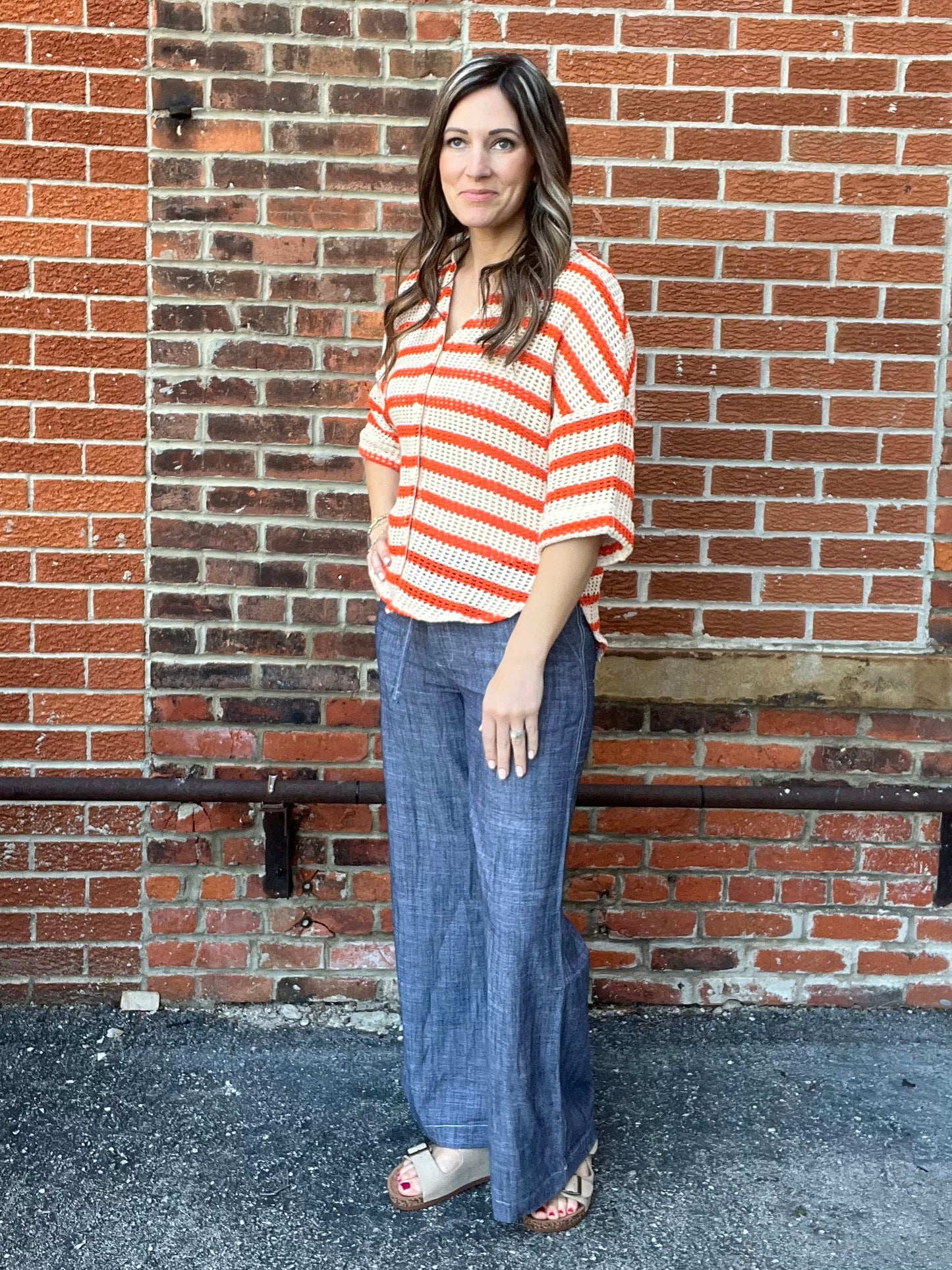 The Aurelia Crochet Knit Striped Shirt