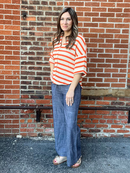The Aurelia Crochet Knit Striped Shirt