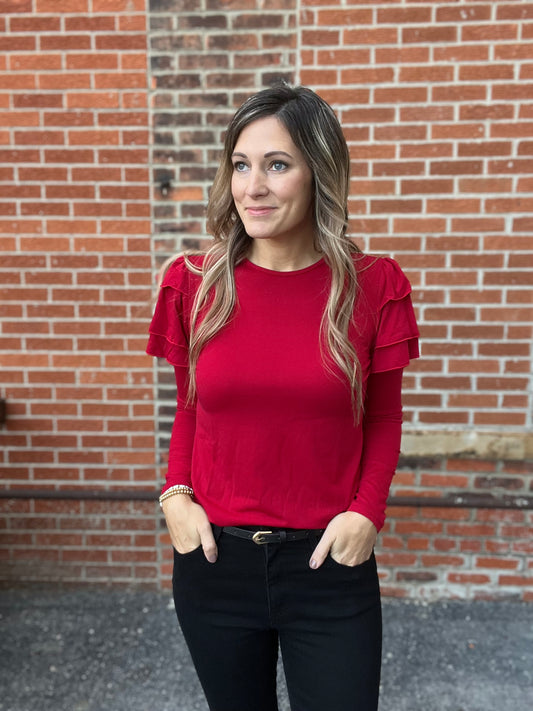 Red Ruffle Long Sleeve