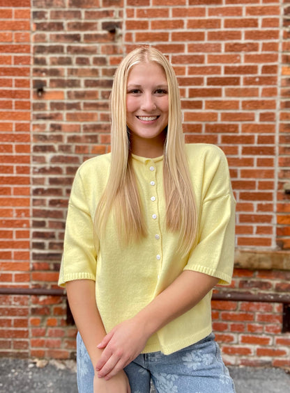 The Vesper Butter Yellow Button Down Cardigan Top