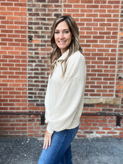The Bricklynn Waffle Knit Quarter Snap Pull Over