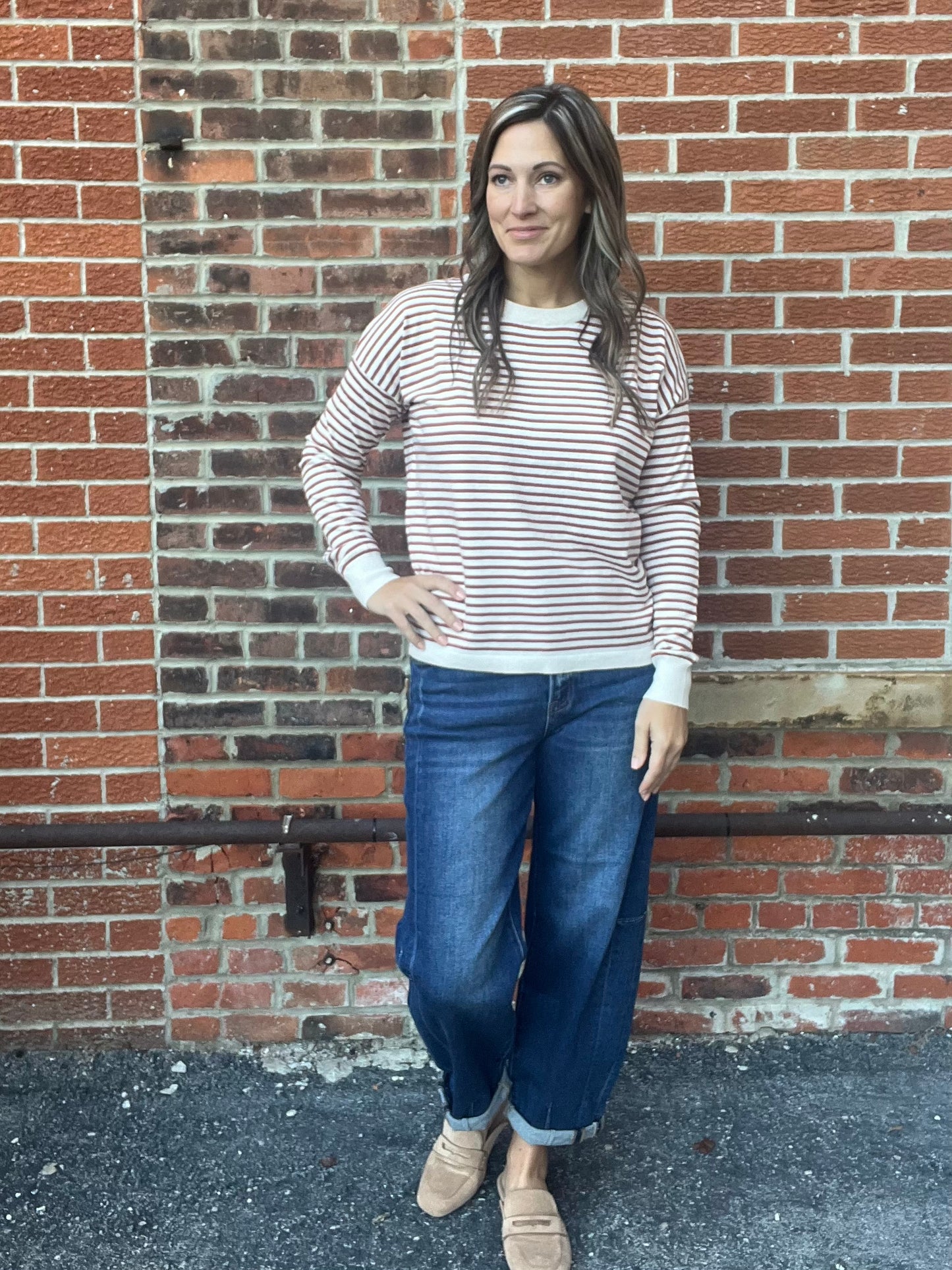 The Cleo Copper Striped Crewneck Knit Sweater