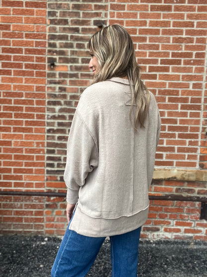 Brushed Melange Hacci Oversized Long Sleeve Top