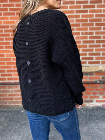 The Classic Black Button Back Sweater