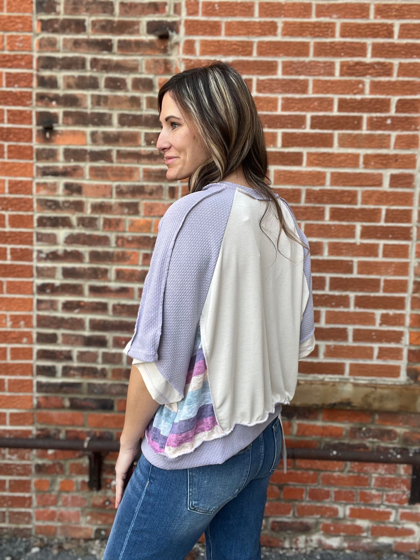 The Nyelle Short Sleeve Color Block Oversized Top
