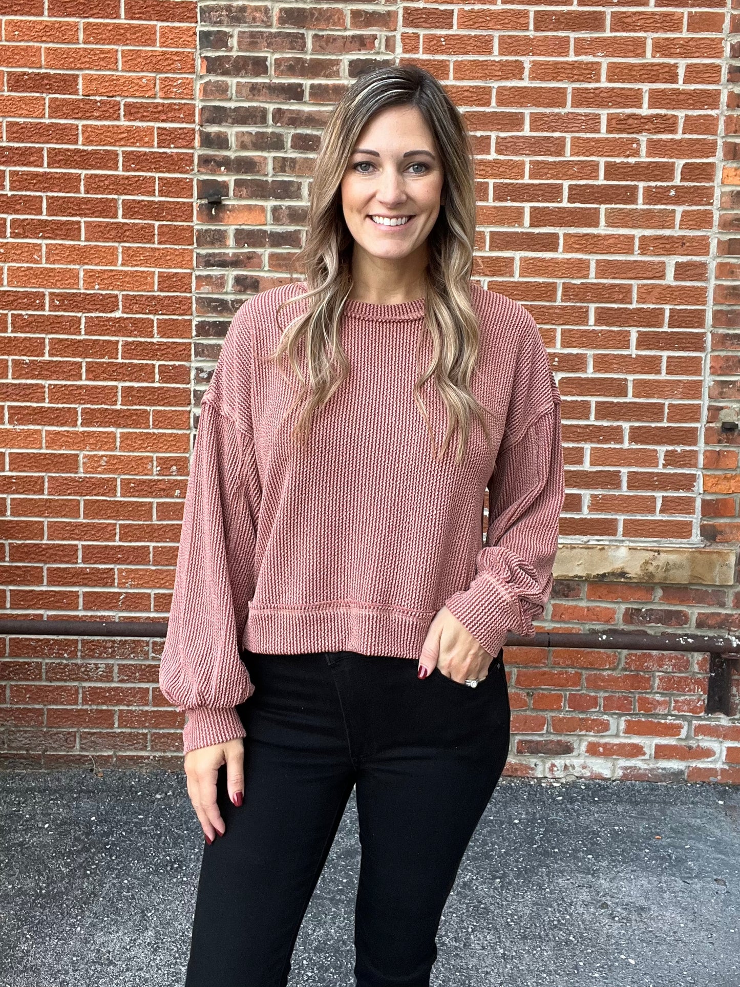 The Caroline Ribbed Cropped Long Sleeve Top