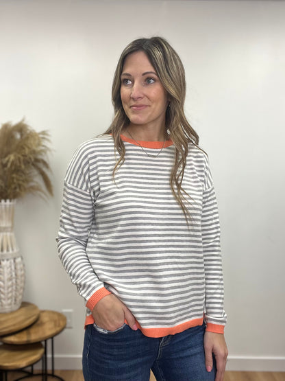 The Coastal Lightweight Grey Striped Sweater