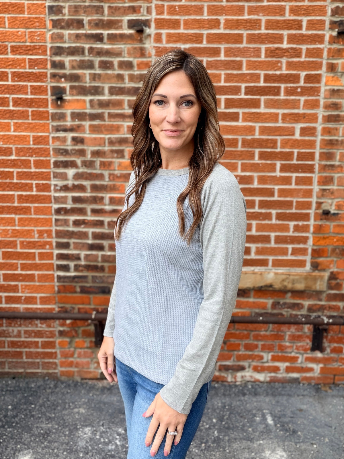 The Brooks H Grey Long Sleeve Thermal Contrast Top
