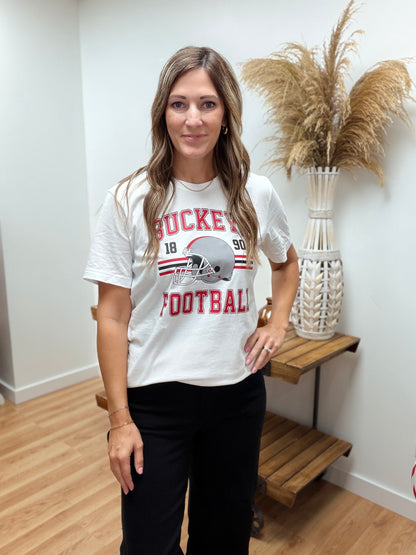 White Buckeye Football Tee