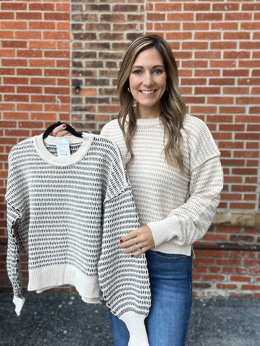 The Gemma Two Tone Textured Knit Sweater Top