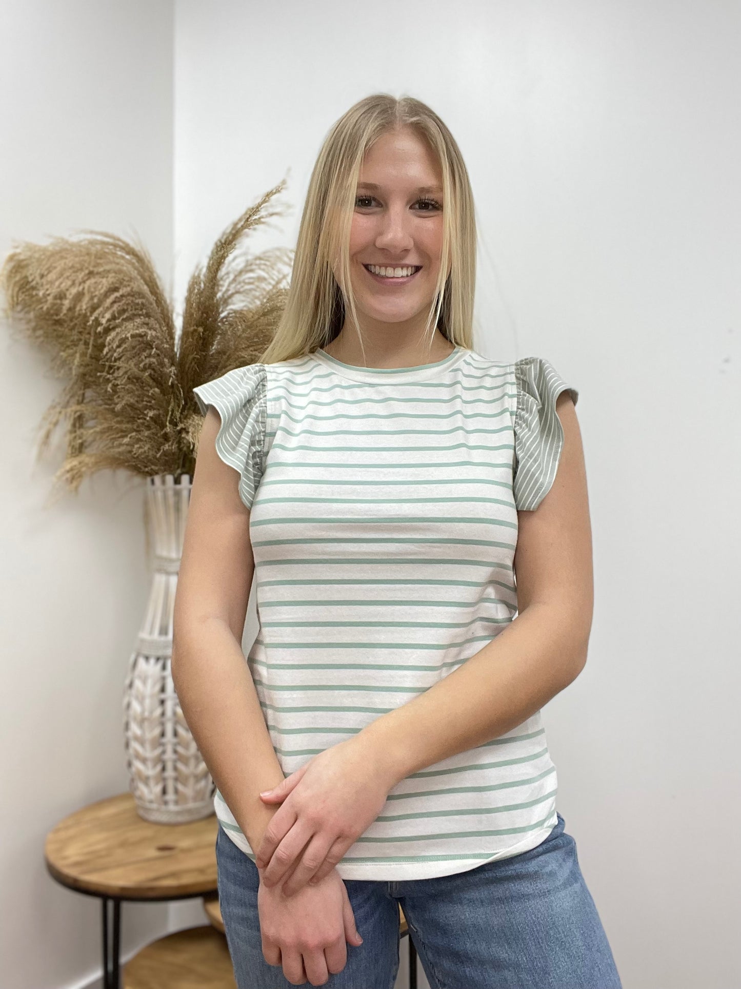 The Vixen Ruffle Sleeve Stripped Top