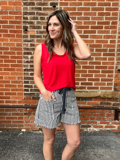 The Dara Mineral Wash Rope Belt Striped Shorts