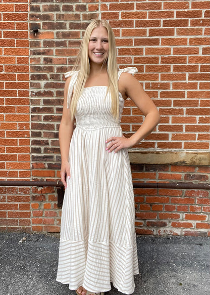 The Jorie Smocked Waist Striped Maxi Dress