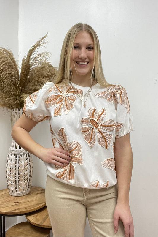 The Lyra Floral Embroidery Puff Sleeve Top