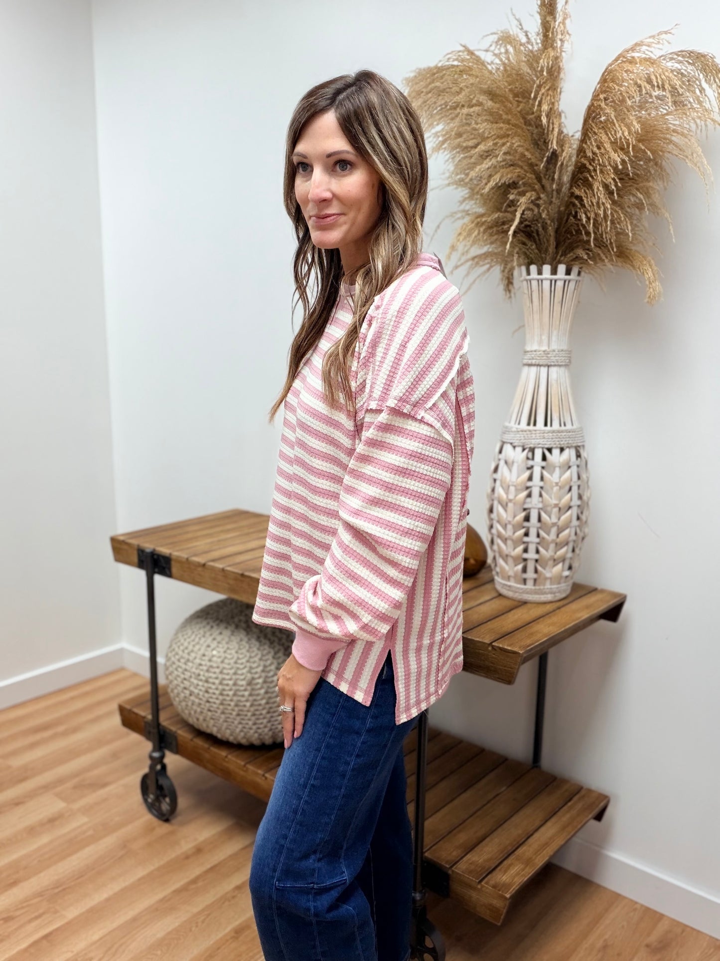 The Virdin Textured Striped Long Sleeve Top
