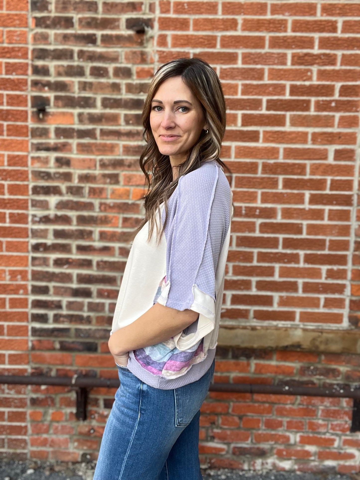 The Nyelle Short Sleeve Color Block Oversized Top