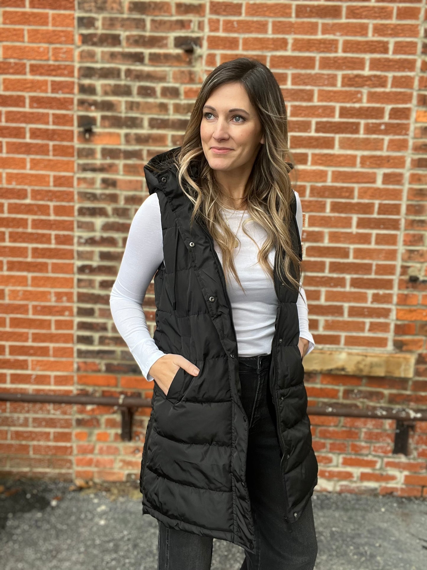 The Aira Black Long Puffer Vest