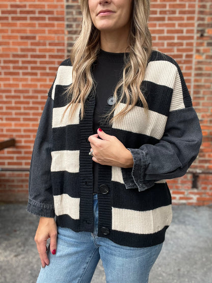 The Hazeley Striped Button Knit Cardigan