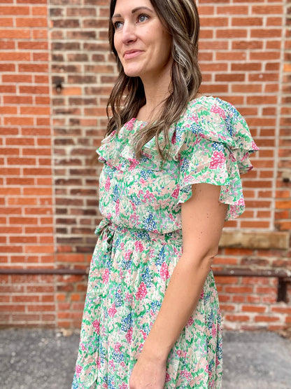 The Mikaela Off Shoulder Layered Maxi Dress