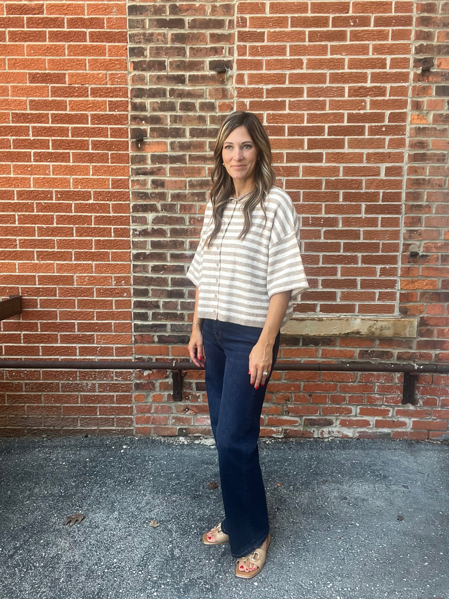 The Kenlyn Stripe Raw Edge Shirt Sleeve Cardigan