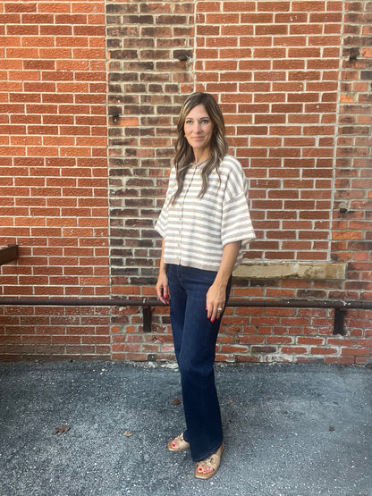 The Kenlyn Stripe Raw Edge Shirt Sleeve Cardigan