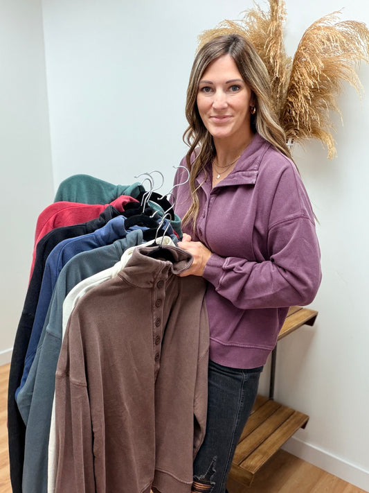 The Loloi Quarter Button Crewneck Sweatshirt