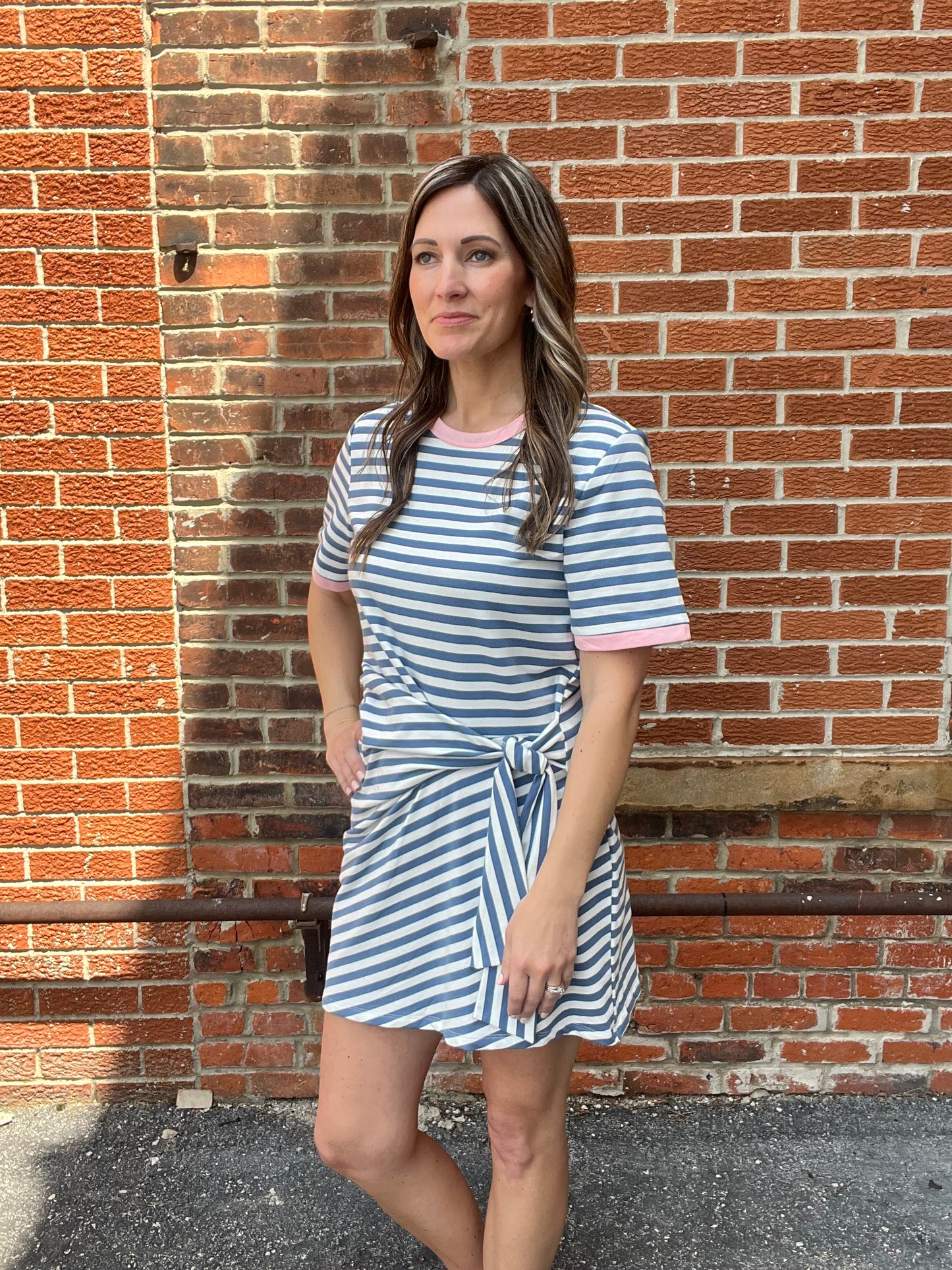 The Odette Coastal Stripe Side Tie Mini Dress