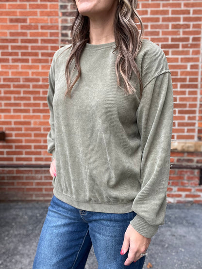 The Fayett Olive Corded Pullover Sweatshirt