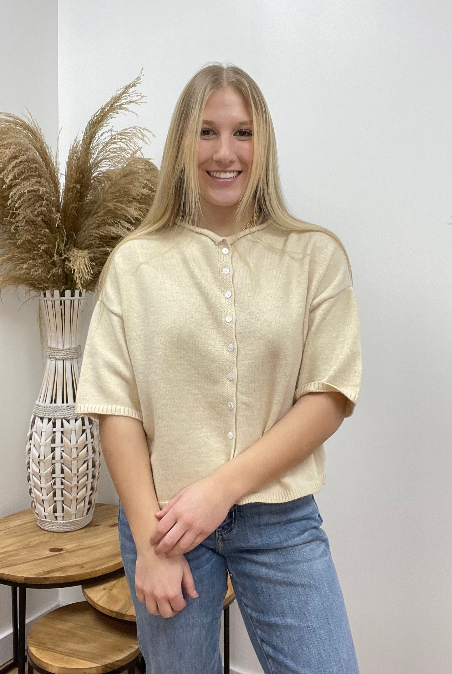 The Luca Half Sleeve Button Down Top