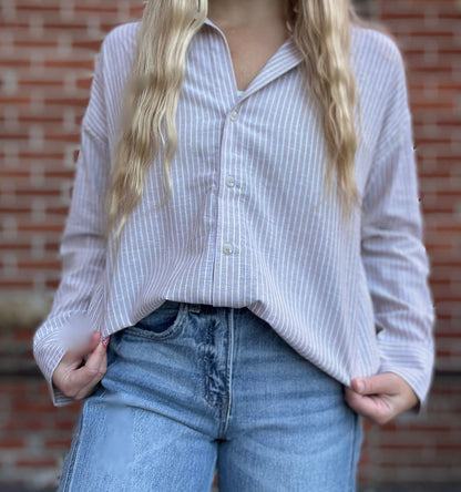 The Raquel Striped Button Down Linen Top