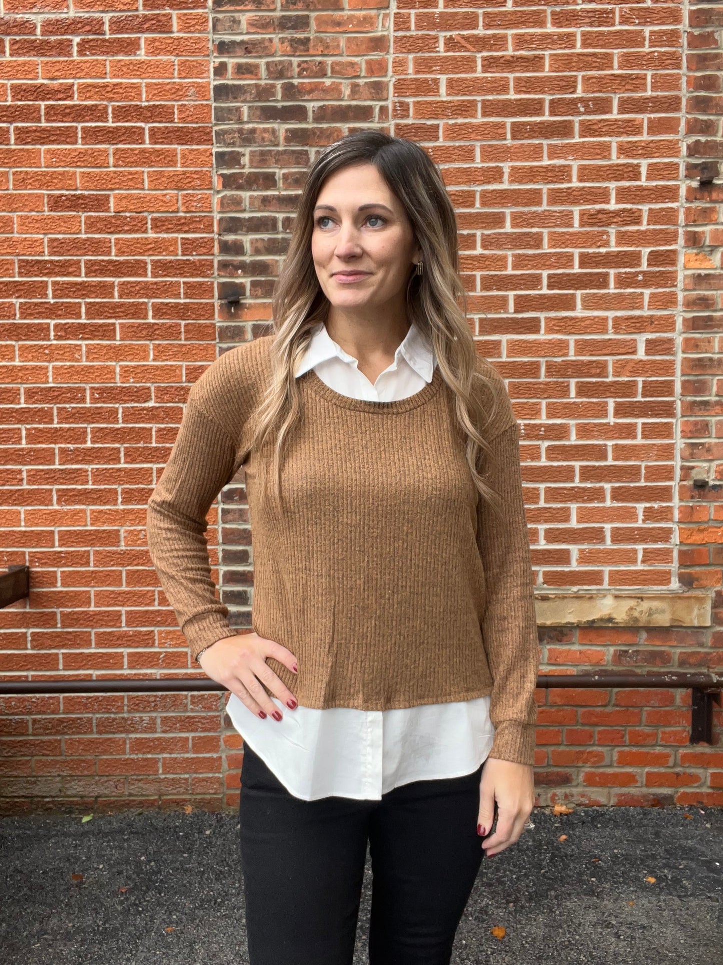 The Maci Mocha Collared Sweater