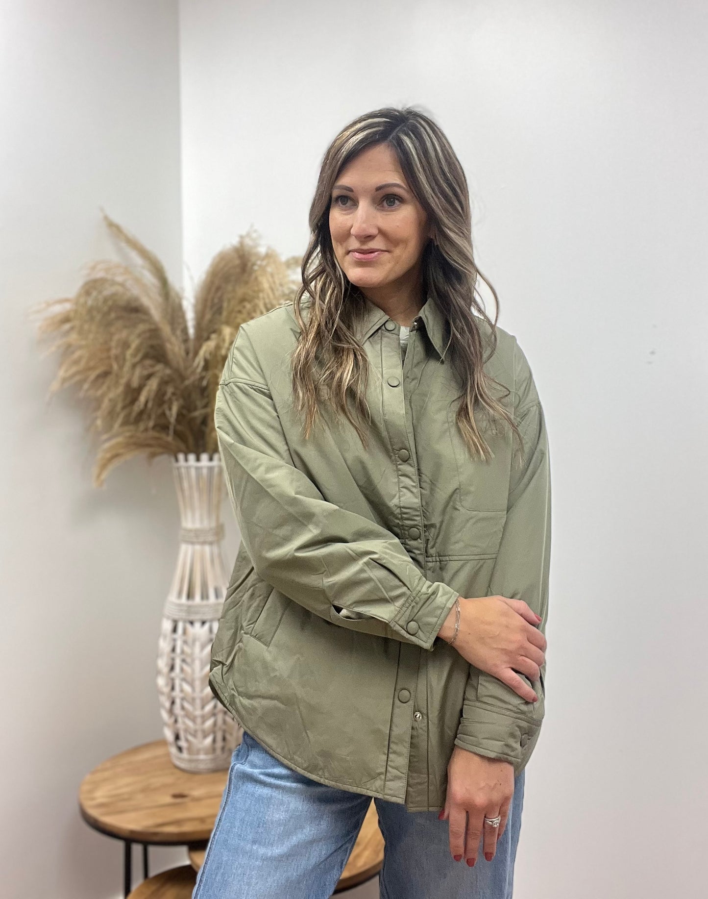 The Callie Button Up Sage Jacket
