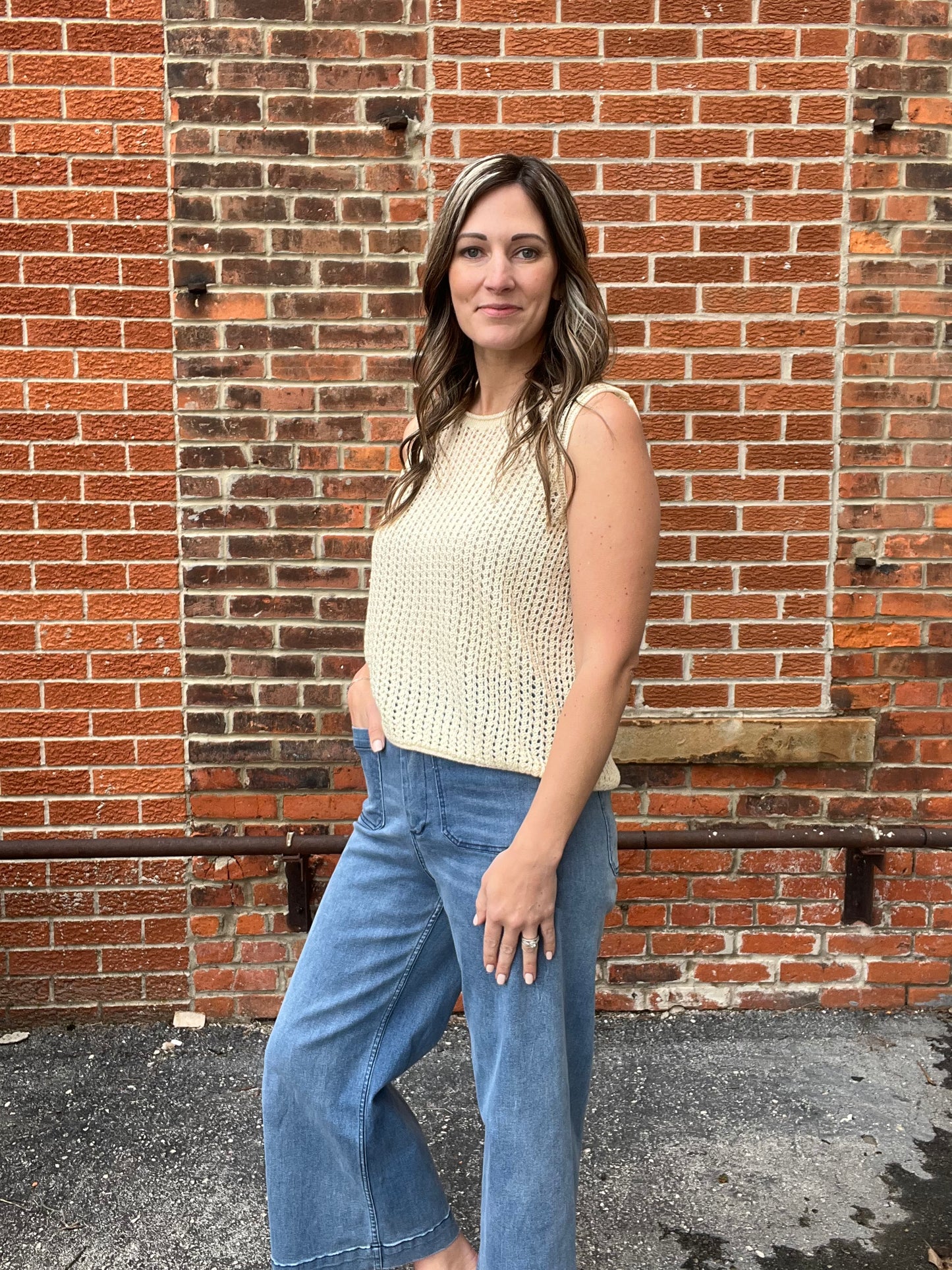 The Nico Open Stitch Round Neck Sweater Tank