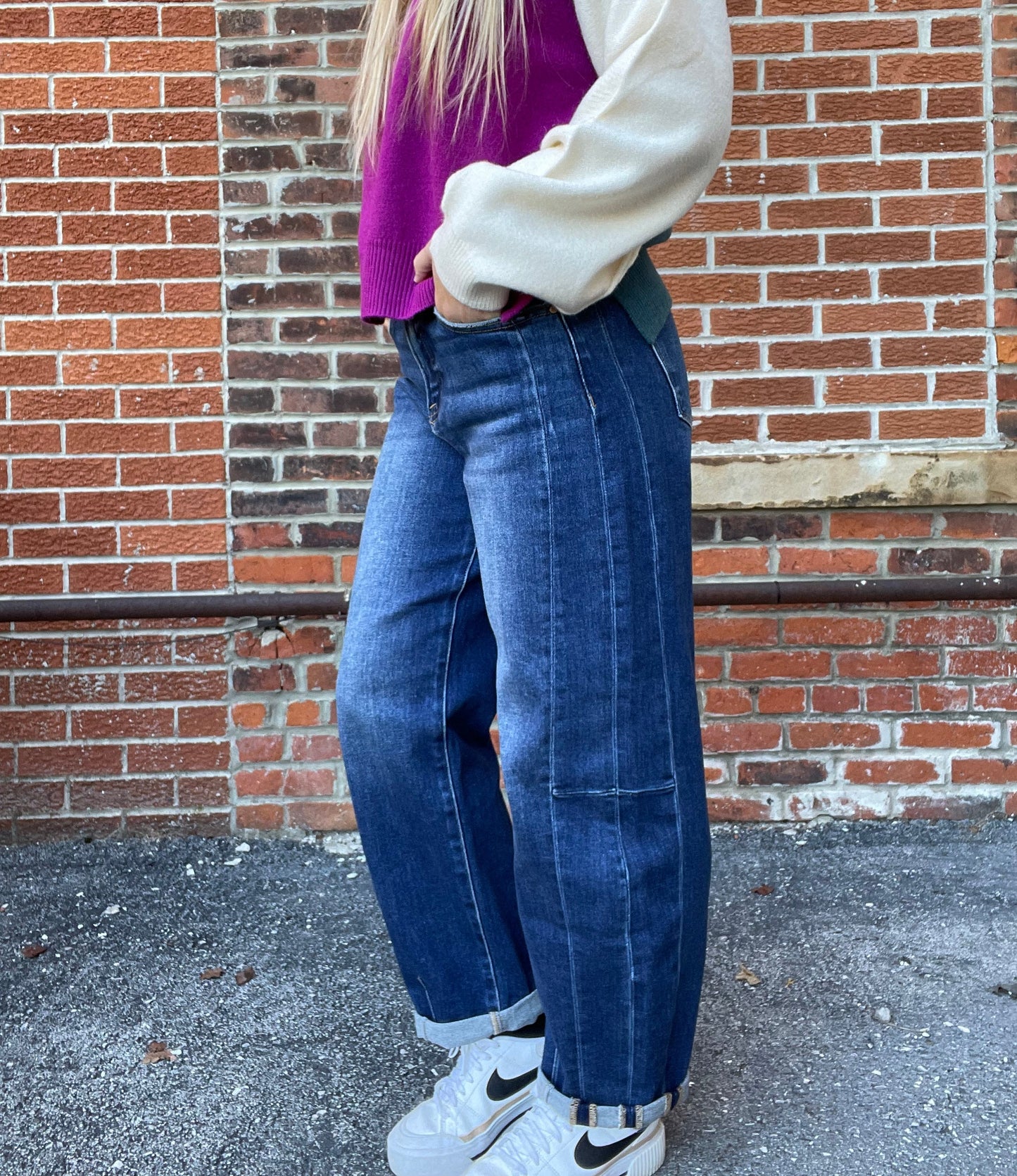 The Foster Dark Wash Barrel Jeans