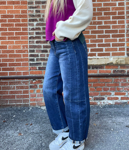 The Foster Dark Wash Barrel Jeans