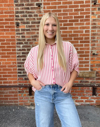 The Milha French Rose Button Up Top