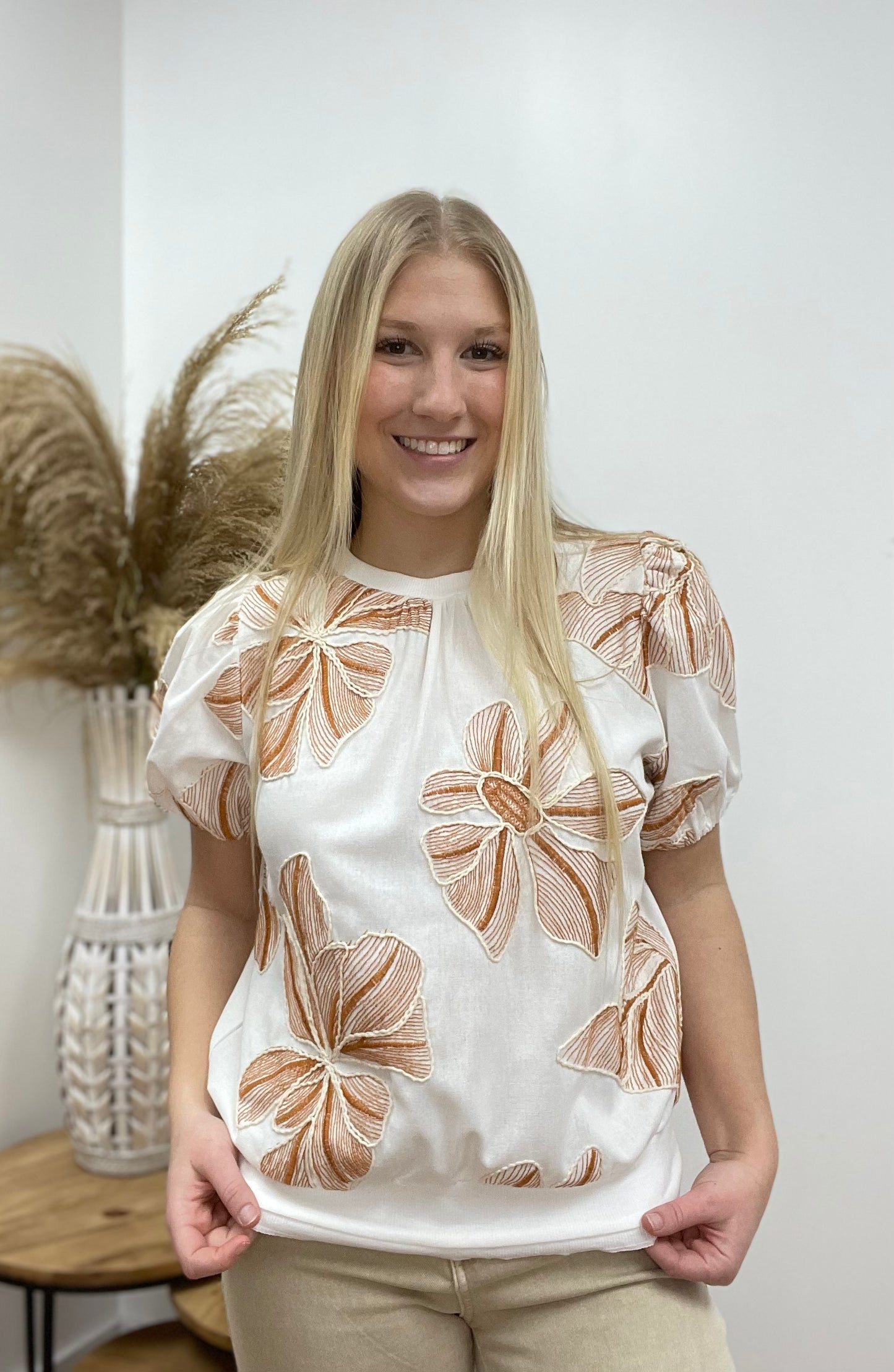 The Lyra Floral Embroidery Puff Sleeve Top