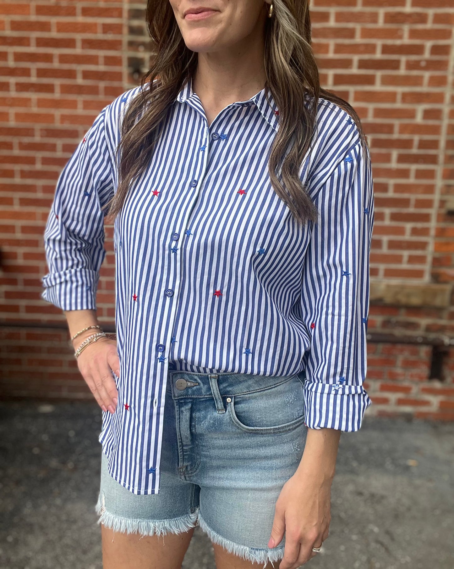 The Briller Stripped Button Up with Stars