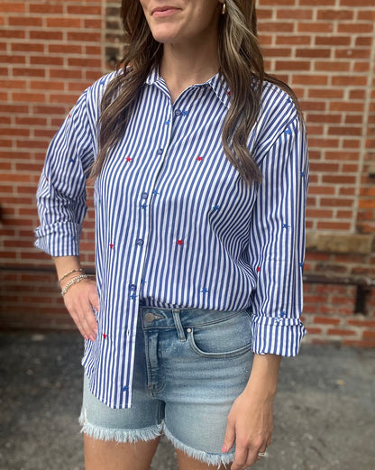 The Briller Stripped Button Up with Stars