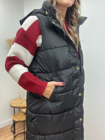 The Alda Long Puffer Black Vest
