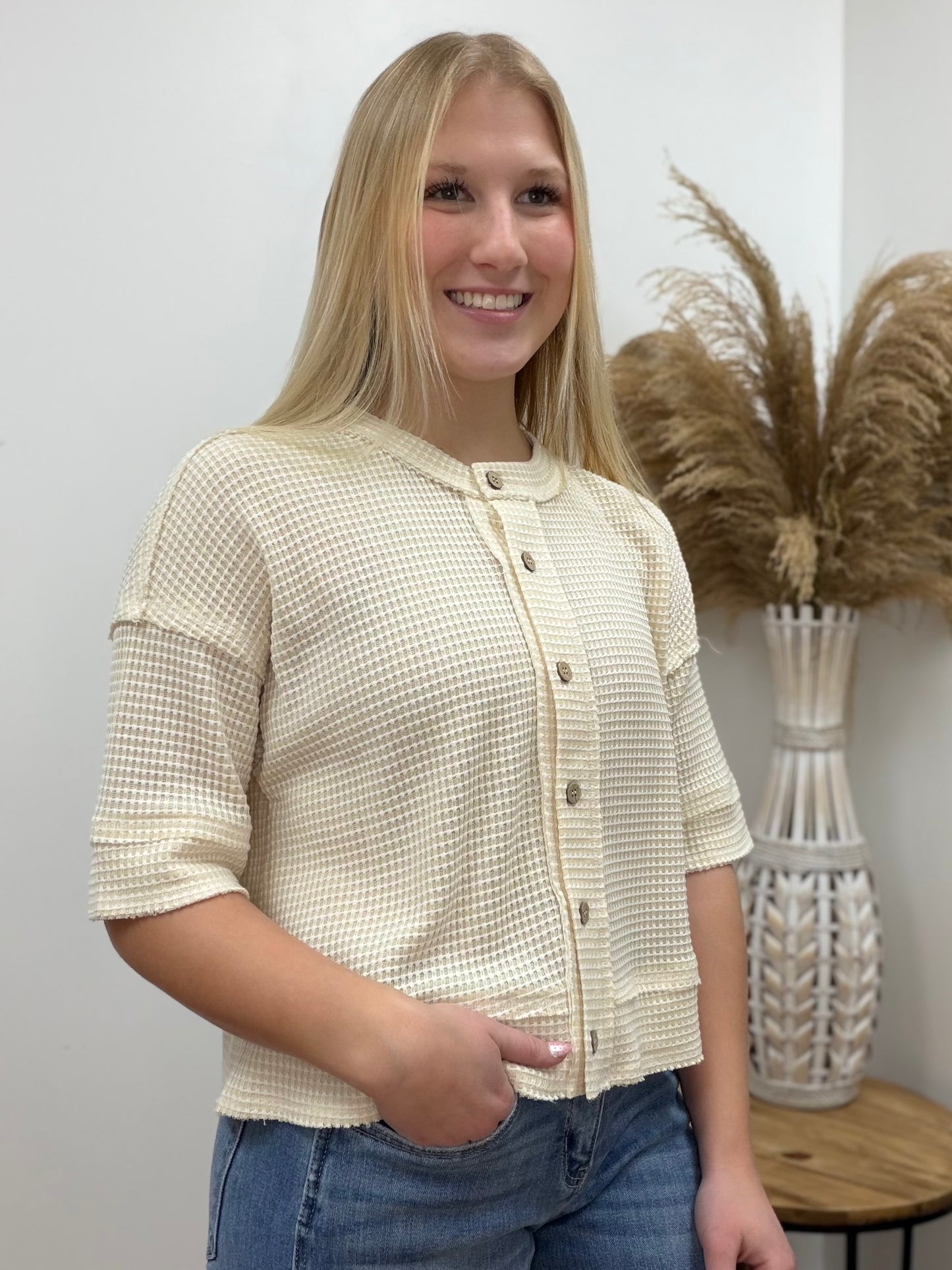 The Eleanor Waffle Knit Short Sleeve Cardigan
