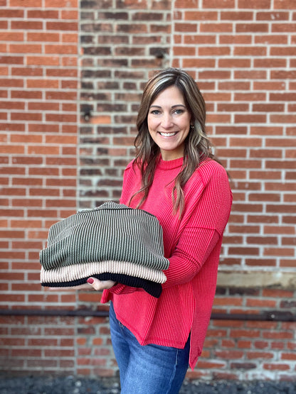 The Madison Ribbed Raw Edge Long Sleeve