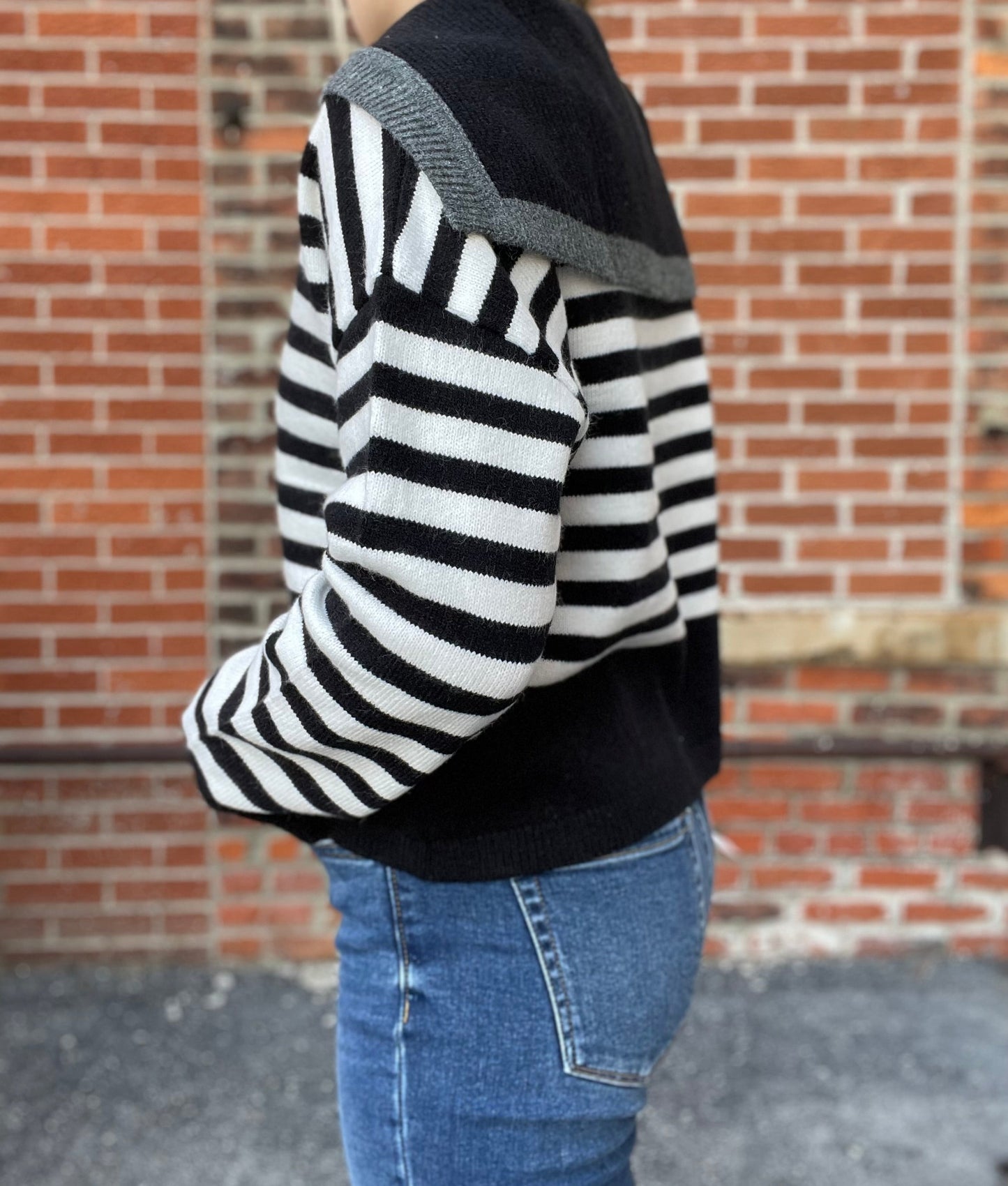 The Sable Sailor Collar Striped Button Up Sweater