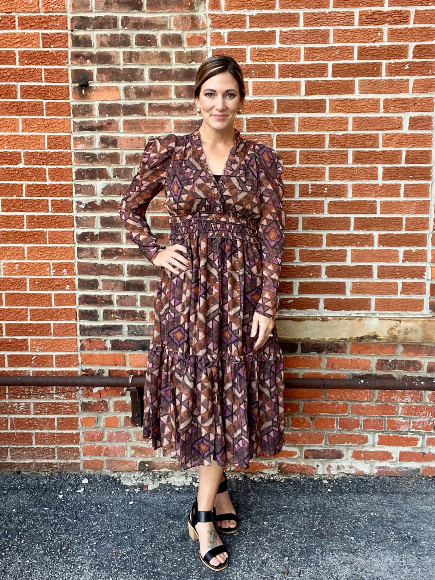 The Charlene Long Sleeve Midi Dress