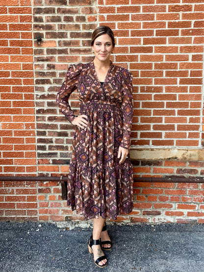 The Charlene Long Sleeve Midi Dress