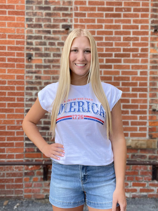 The Monroe Cuffed Land of the Free Tee