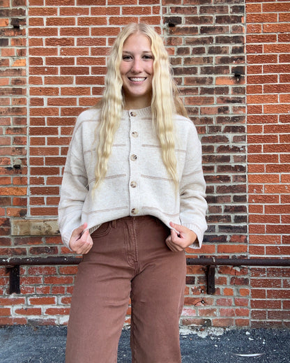 The Andi Oatmeal Stripe Button Down Cardigan