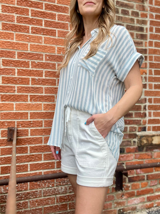 The Sibil Dusty Blue Button Down Top