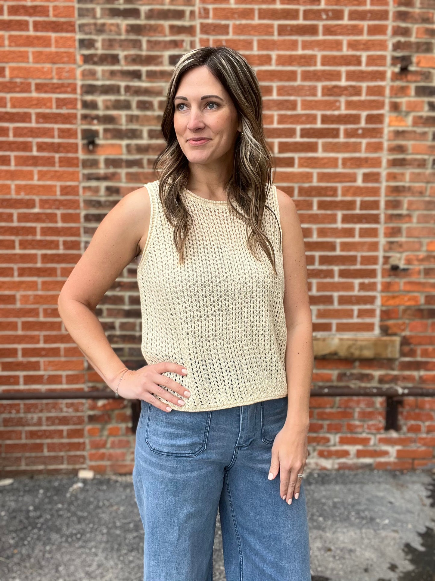 The Nico Open Stitch Round Neck Sweater Tank